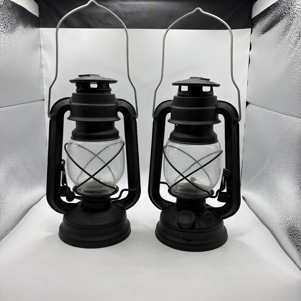 Set of 2 Lamplight Farms Hanging Black Aluminum Oil Lantern Lamp